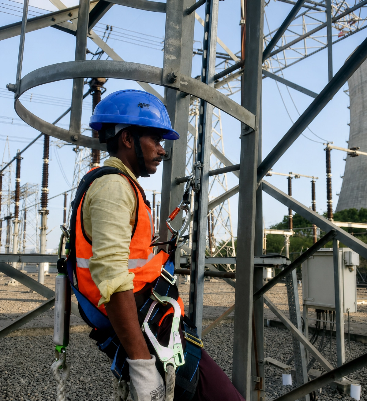 Fall safe rail with cage ladder
